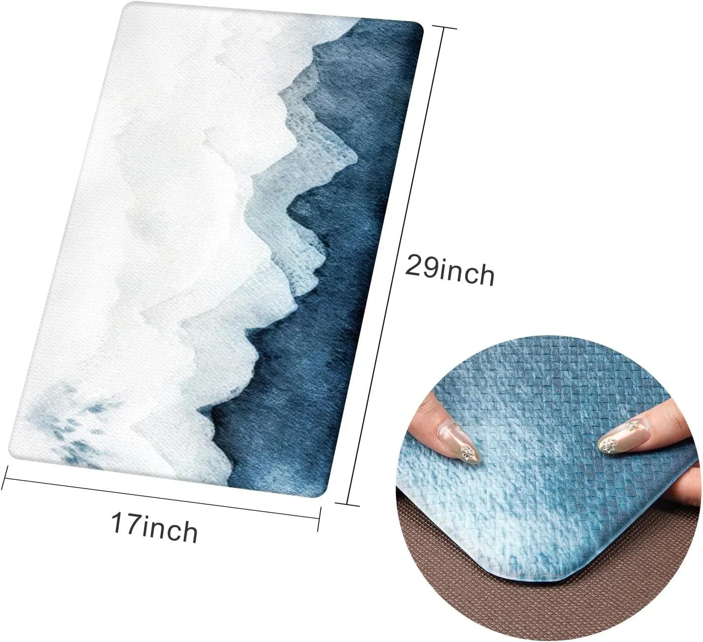 QIYI Floor Comfort Mat 1 Piece Kitchen Rug PVC Leather Waterproof Oil Proof Non Skid Laundry Ergonomic Standing Mat Anti Fatigue Foam Padded Area Doormat 17" W x 29" L - Blue White Watercolor Mountain