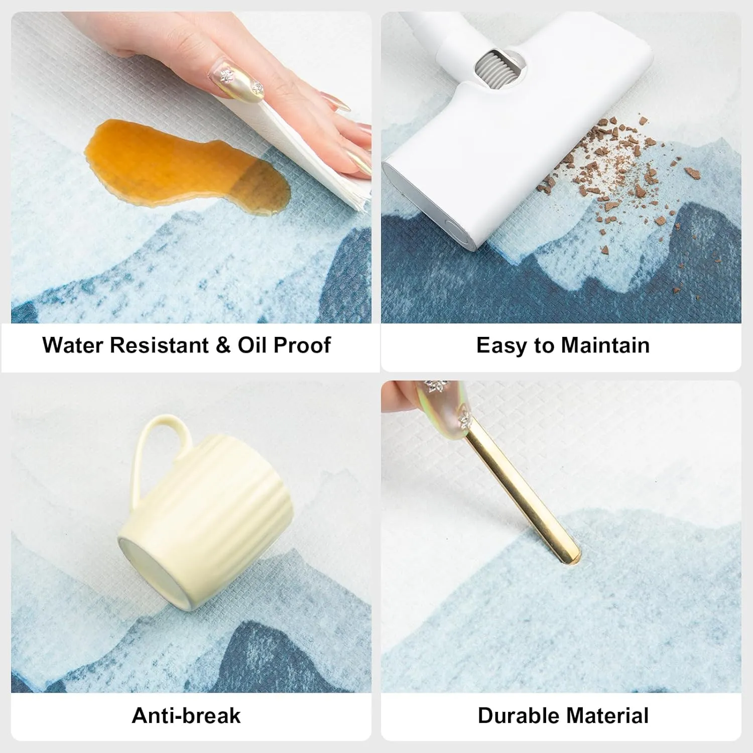 QIYI Floor Comfort Mat 1 Piece Kitchen Rug PVC Leather Waterproof Oil Proof Non Skid Laundry Ergonomic Standing Mat Anti Fatigue Foam Padded Area Doormat 17" W x 29" L - Blue White Watercolor Mountain