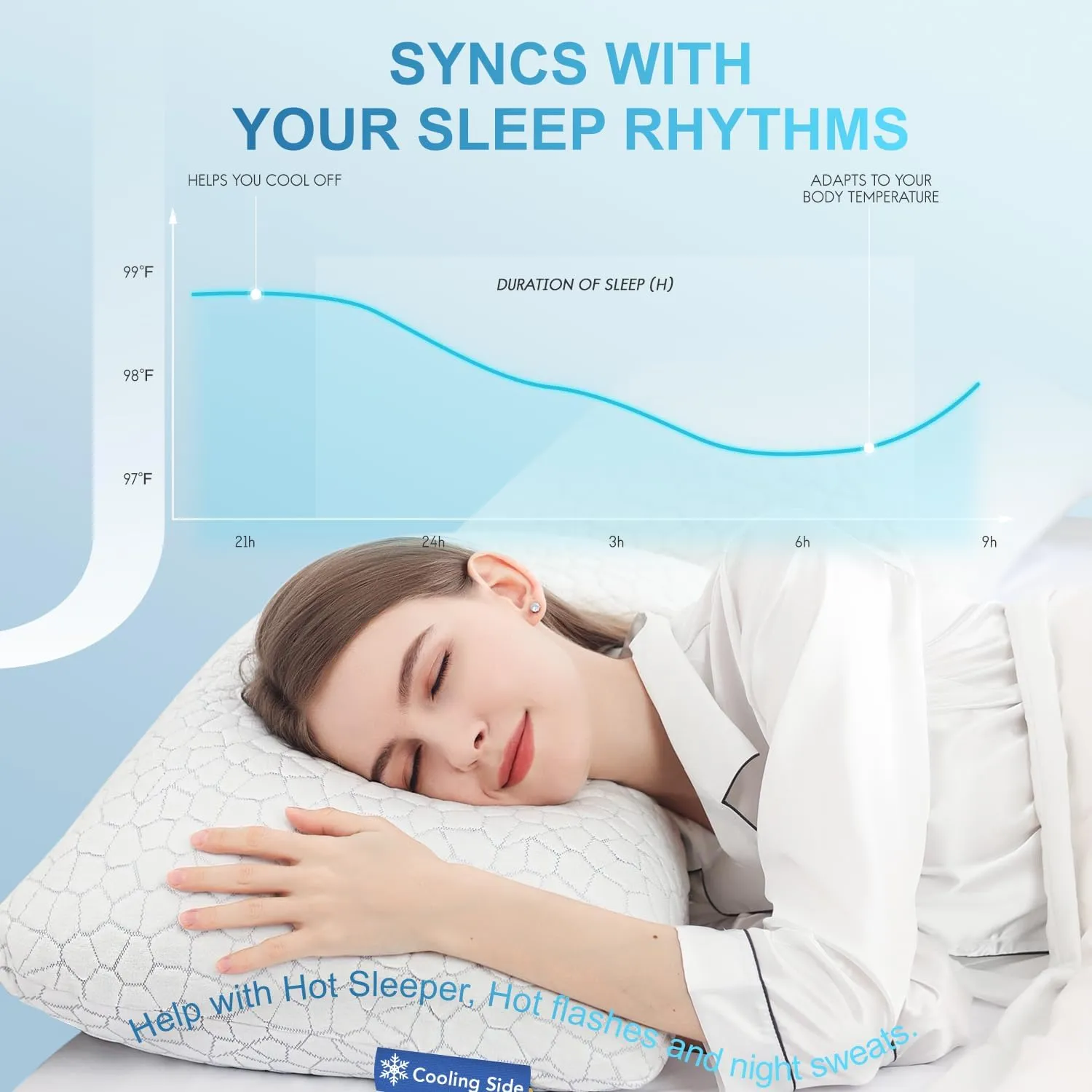 QUTOOL Cooling Bed Pillows for Sleeping Shredded Memory Foam Pillows Adjustable Gel Pillows for Side Stomach Back Sleepers Washable Removable Cover Standard Size Pack of 1, Gifts for Father