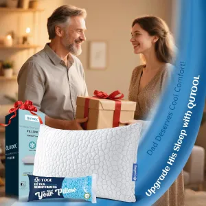 QUTOOL Cooling Bed Pillows for Sleeping Shredded Memory Foam Pillows Adjustable Gel Pillows for Side Stomach Back Sleepers Washable Removable Cover Standard Size Pack of 1, Gifts for Father