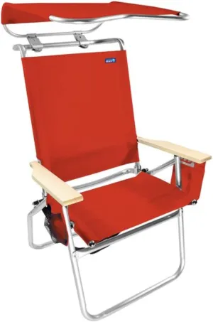Qwave Beach Chair with Canopy Shade - 250lb Capacity, Lightweight Aluminum, 4 Reclining Positions, Outdoor Camping & Sports Chair, Portable Folding Lawn & Soccer Chair for Adults, Red
