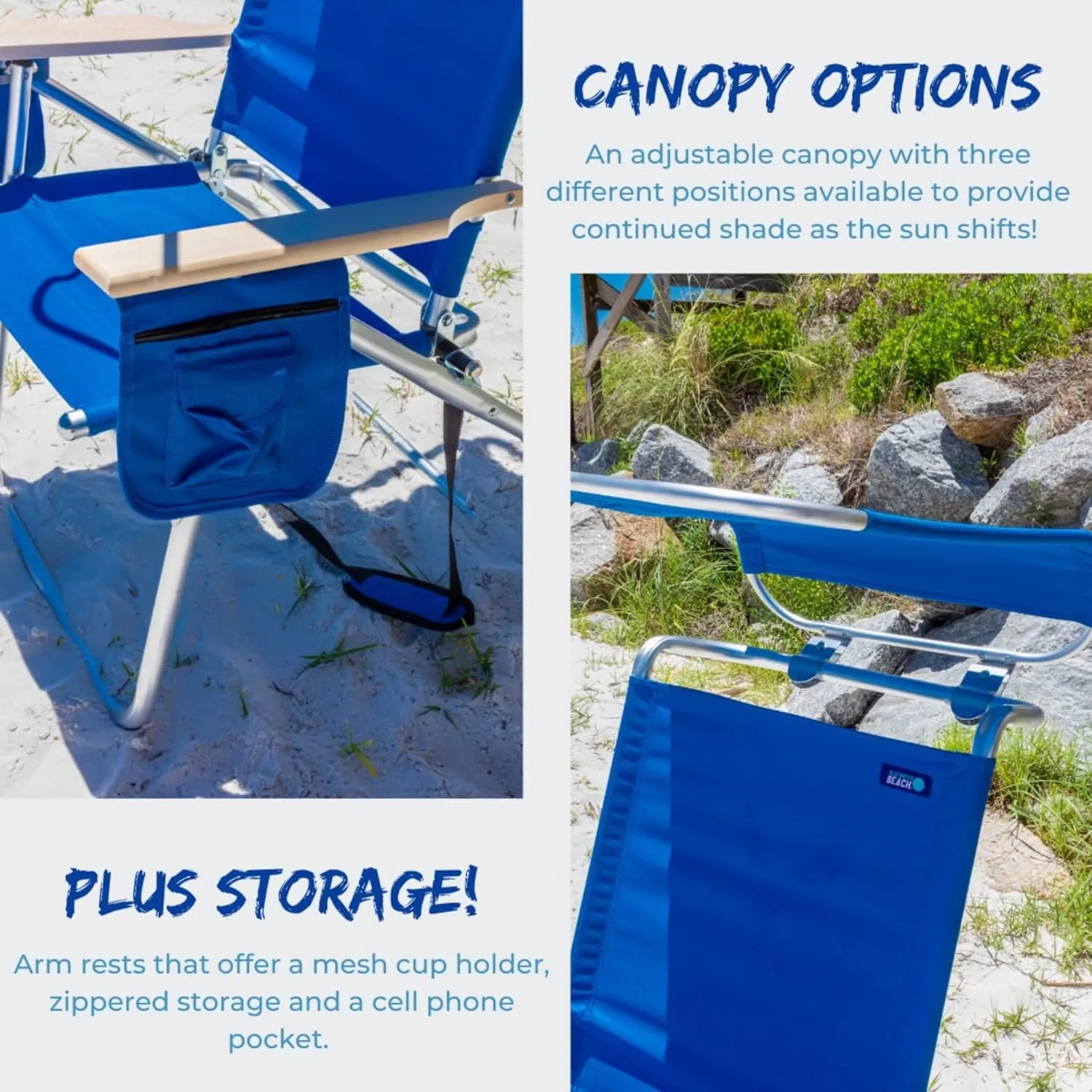Qwave Beach Chair with Canopy Shade - 250lb Capacity, Lightweight Aluminum, 4 Reclining Positions, Outdoor Camping & Sports Chair, Portable Folding Lawn & Soccer Chair for Adults, Red