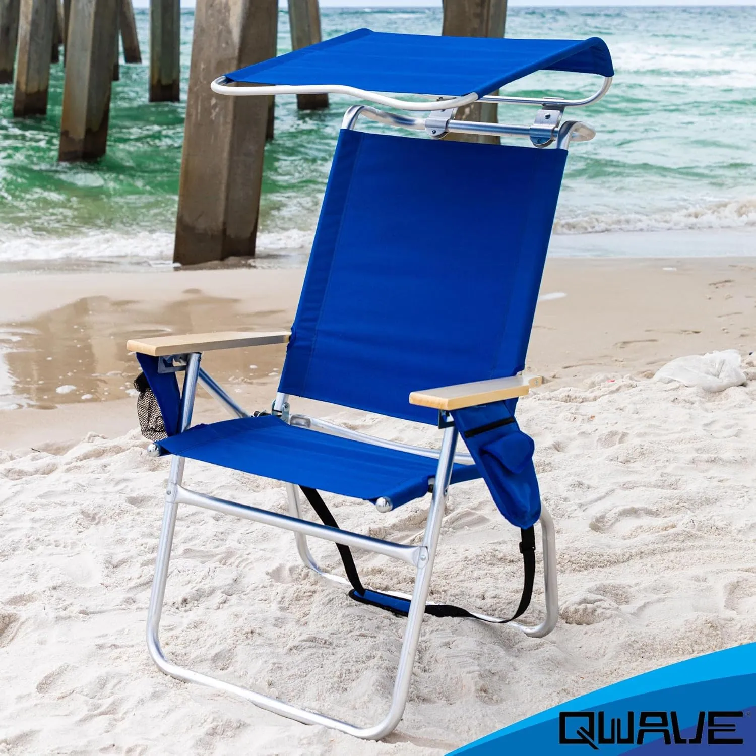 Qwave Beach Chair with Canopy Shade - 250lb Capacity, Lightweight Aluminum, 4 Reclining Positions, Outdoor Camping & Sports Chair, Portable Folding Lawn & Soccer Chair for Adults, Red