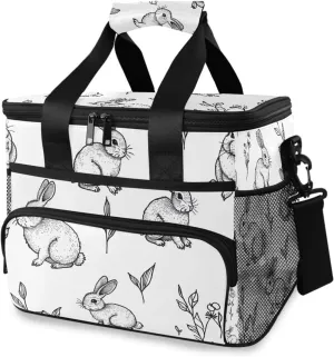 Rabbit Black White Doodle Cooler Bag Insulated Cooler Soft Sided Cooler 24 Can Portable Picnic Bag Large Leakproof Lunch Bag Box for Beach Grocery Camping Travel Car Men Women