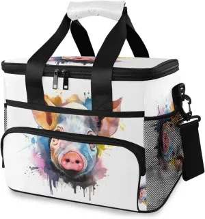 Rainbow Pig Watercolor Cooler Bag Insulated Cooler Soft Sided Cooler 24 Can Portable Picnic Bag Large Leakproof Lunch Bag Box for Beach Grocery Camping Travel Car Men Women