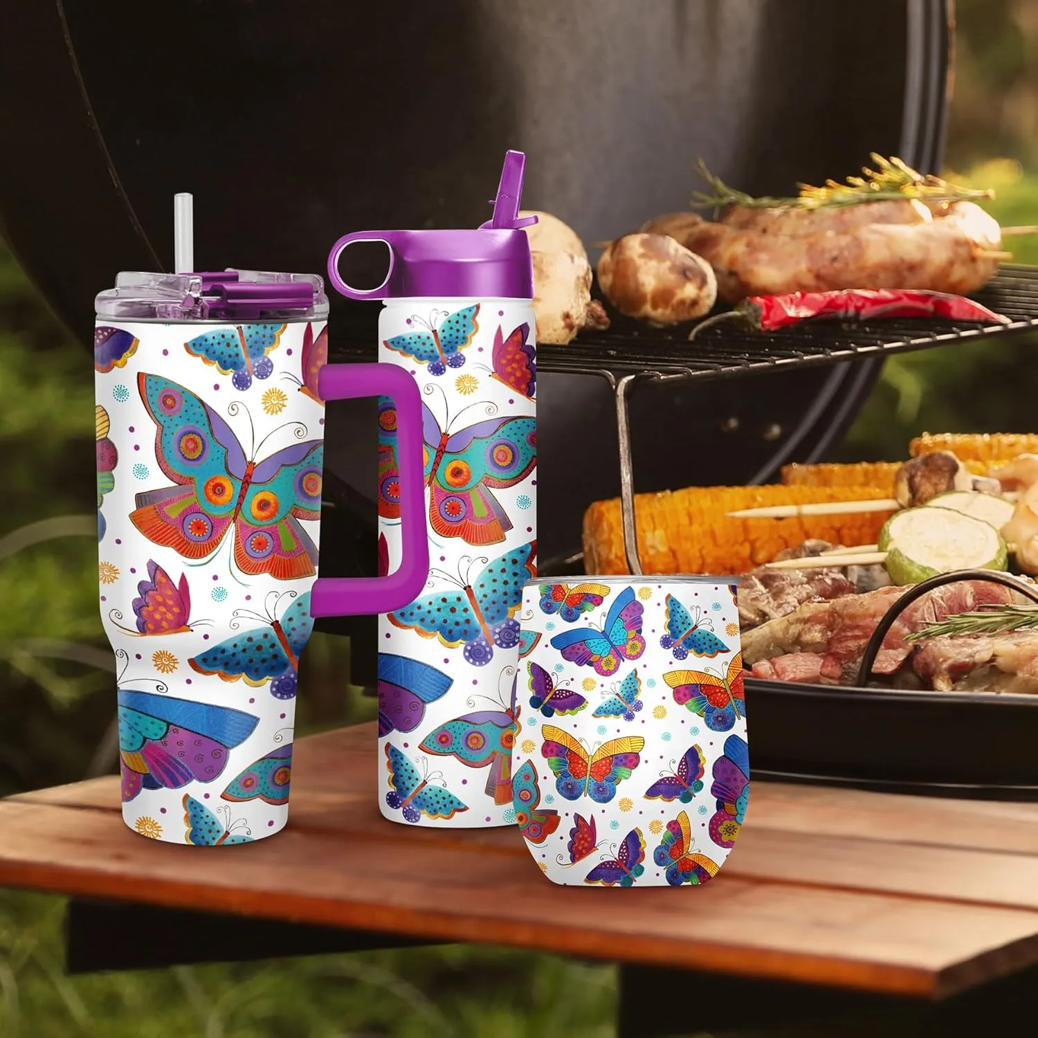 RainCaper 18/8 Stainless Steel Insulated Stemless Wine Tumbler | 12oz, BPA-Free, Double Wall for Hot & Cold | Travel-Friendly, Cup Holder Ready (Laurel Burch Mariposas)