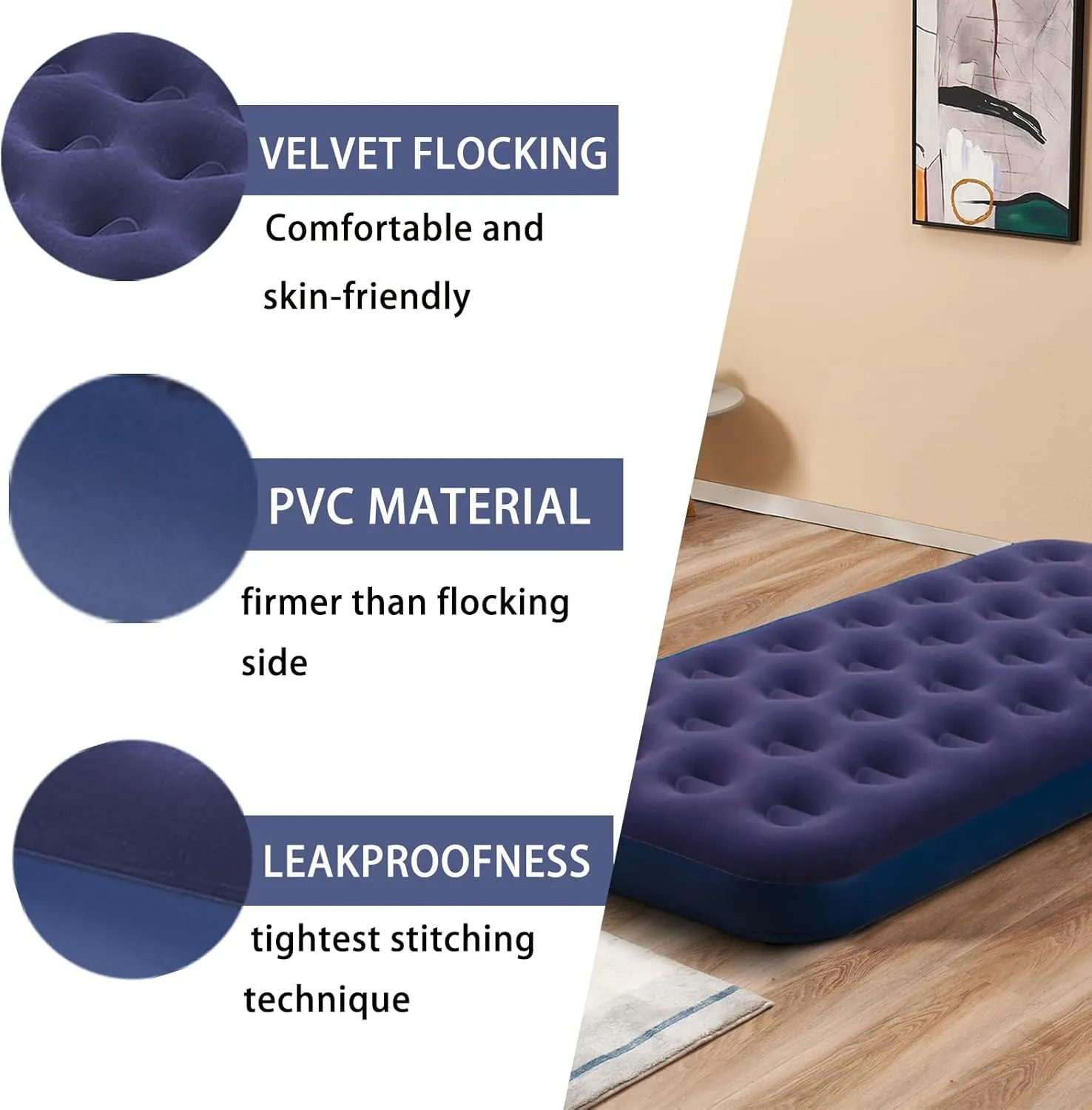RAPTAVIS Twin Size Air Mattress Inflatable Bed, Blow Up Mattress Camping Sleeping Pad