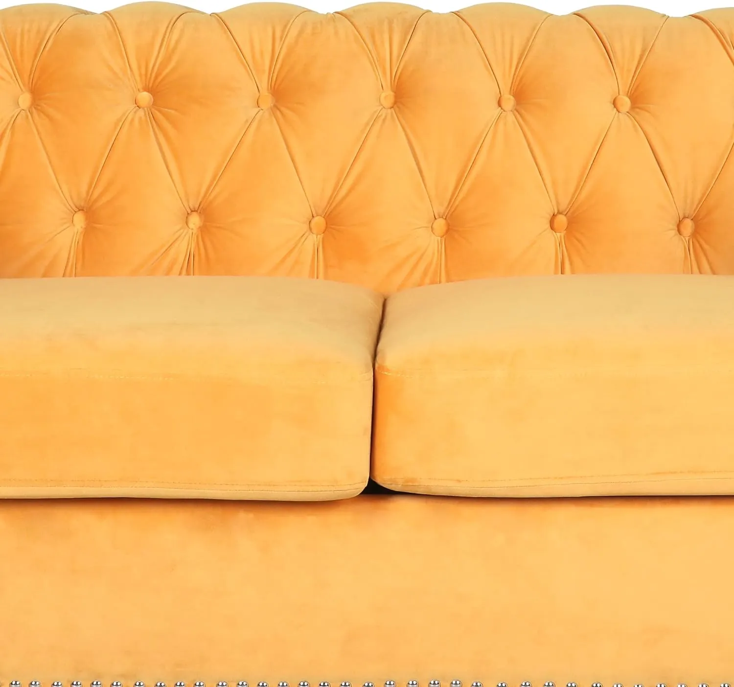 RARZOE 3 Pieces of Living Room Furniture Sofa Sets, Modern Velvet Chesterfield Sofa&Chesterfield Club Chair&Chesterfield Loveseat Sofas Set with Nailhead Trim Scroll Arms for Living Room(Mango)