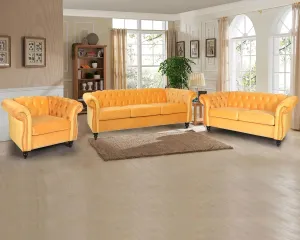 RARZOE 3 Pieces of Living Room Furniture Sofa Sets, Modern Velvet Chesterfield Sofa&Chesterfield Club Chair&Chesterfield Loveseat Sofas Set with Nailhead Trim Scroll Arms for Living Room(Mango)