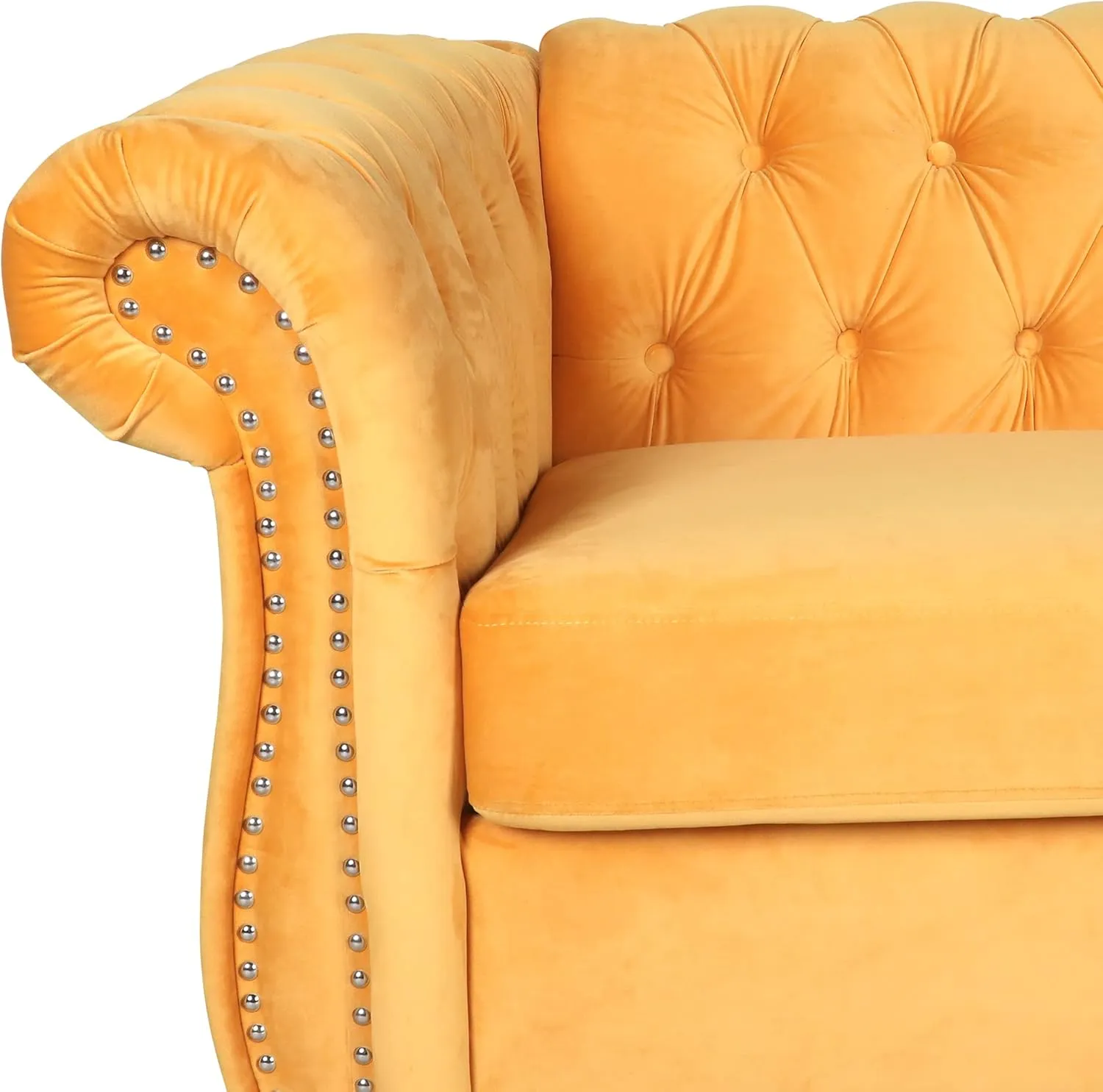 RARZOE 3 Pieces of Living Room Furniture Sofa Sets, Modern Velvet Chesterfield Sofa&Chesterfield Club Chair&Chesterfield Loveseat Sofas Set with Nailhead Trim Scroll Arms for Living Room(Mango)