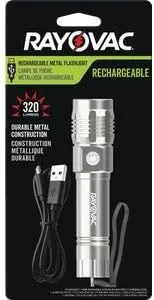 Rayovac Value Metal Rechargeable Light, 320 Lumens, IPX4 Water Resistant, Durable Metal LED Light, Great Outdoor and Emergency LED Flashlight, Battery Included