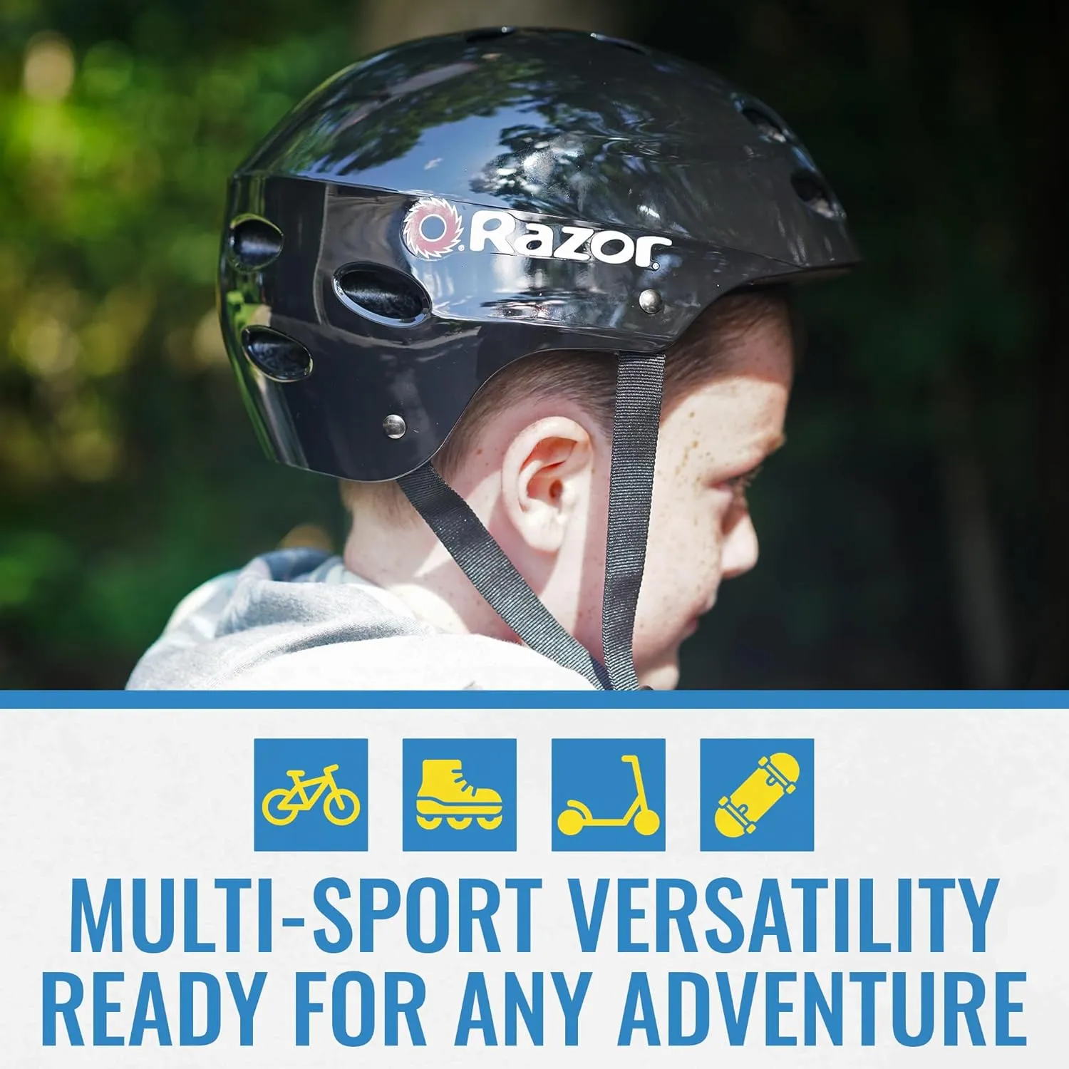 Razor V-17 Youth Multi-Sport Helmet - CPSC Approved Kid’s Helmet with Adjustable Strap - Durable Helmet with Foam Padding for Biking, Skating, and Other Outdoor Sports