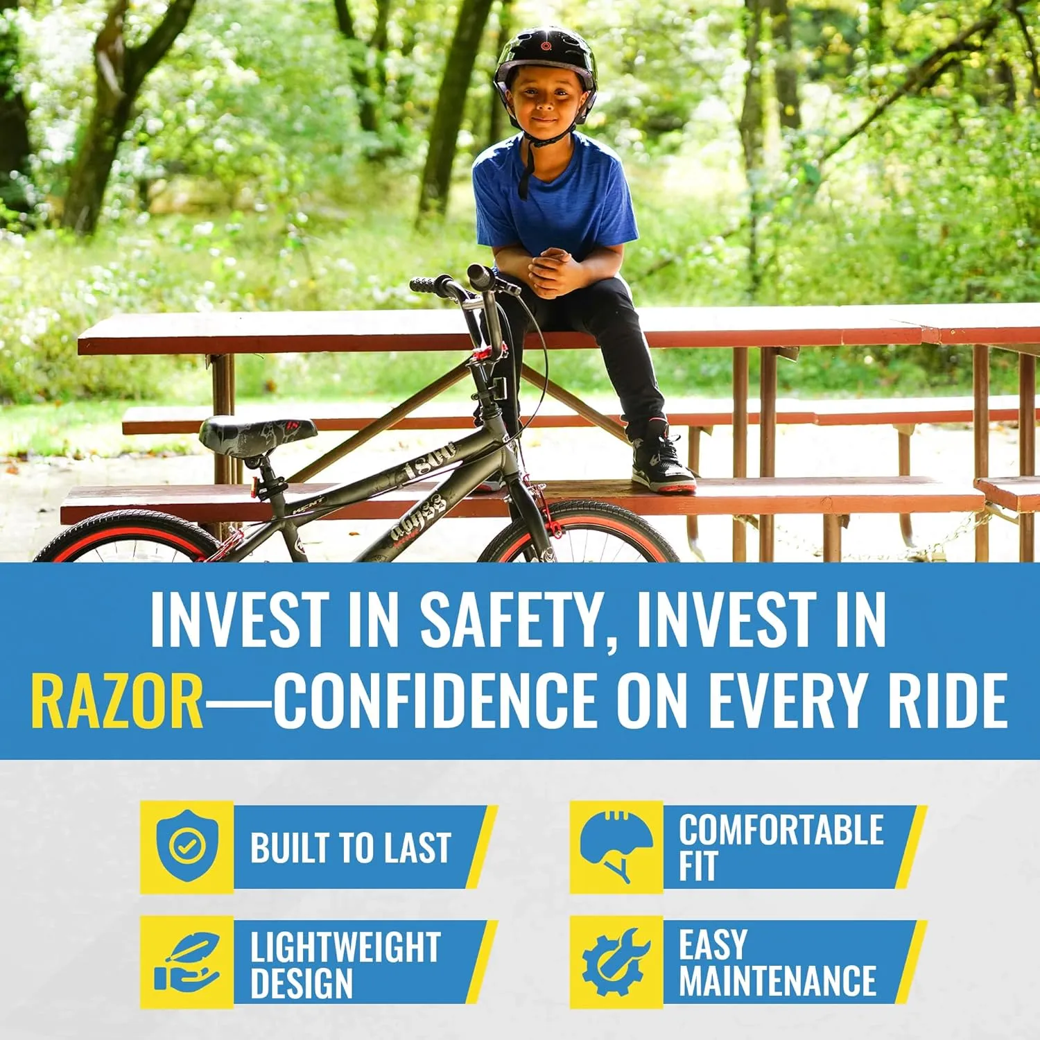 Razor V-17 Youth Multi-Sport Helmet - CPSC Approved Kid’s Helmet with Adjustable Strap - Durable Helmet with Foam Padding for Biking, Skating, and Other Outdoor Sports
