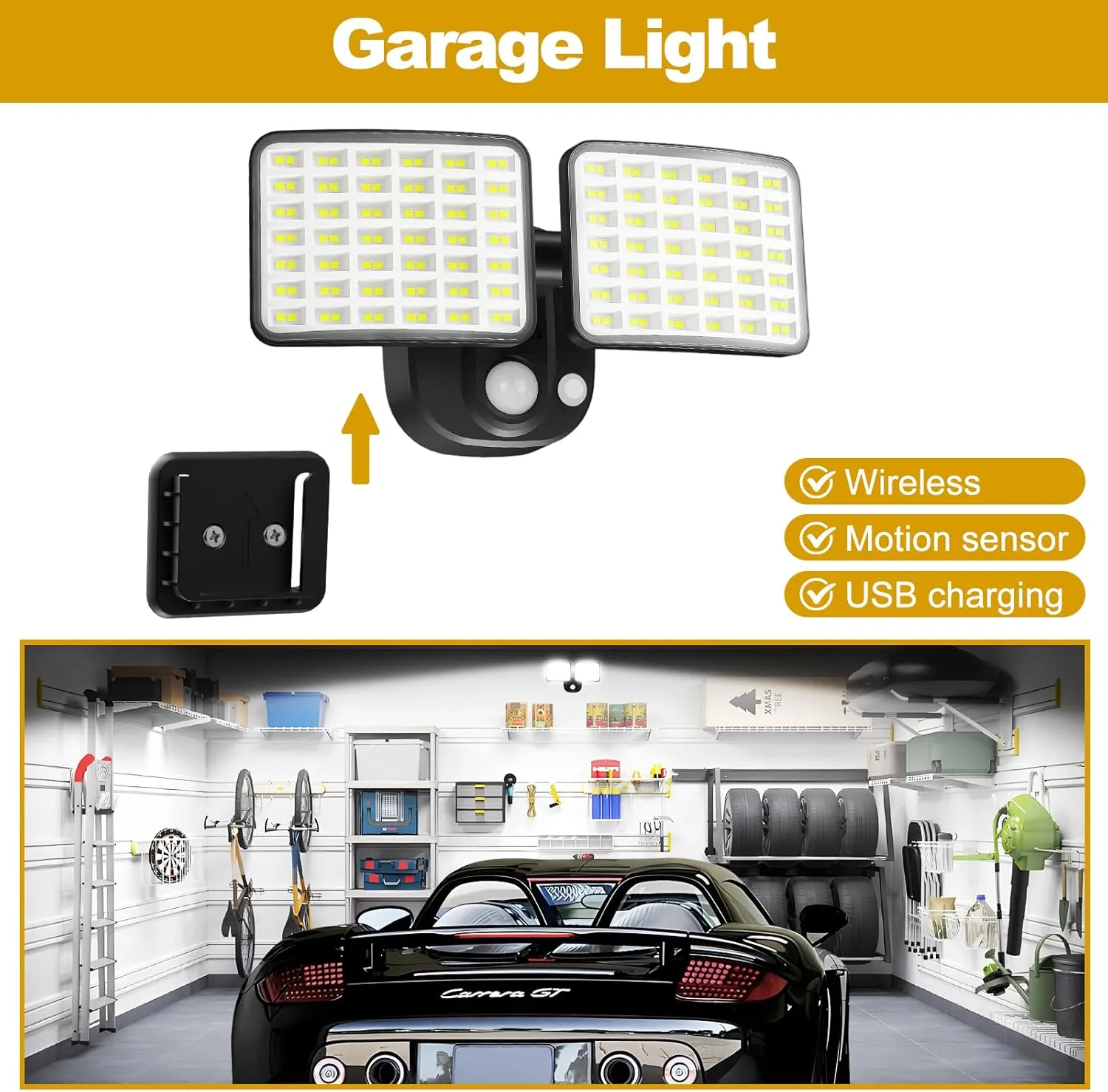 Rechargeable Battery Operated Motion Light 2500LM & 4000LM Motion Sensor Security Light(1-3 Months Endurance) USB Charging LED Flood Light Outdoor for Garage Yard Entryways Patio Garden