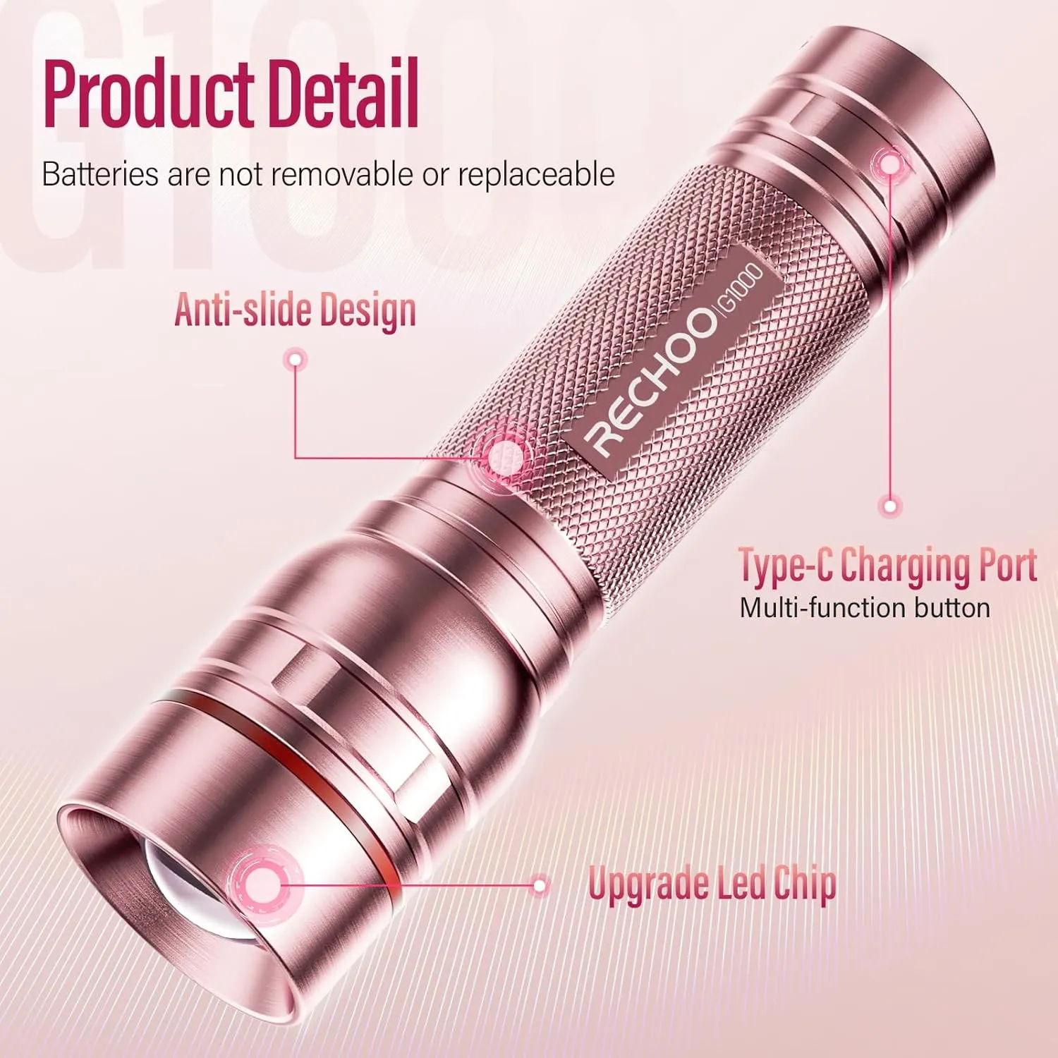 Rechargeable Flashlights High Lumens, G1000 Super Bright Flash Light 2 Pack, Small Zoomable LED Flashlight with 3 Lighting Modes, Portable Flashlights for Camping Essentials, Gift for Women (Pink)