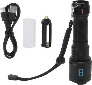 Rechargeable LED Flashlight, 10000LM Super Bright, 5 Modes Zoomable, with USB Charging Port Power Indicator, for Outdoor Running Hiking Camping Emergency