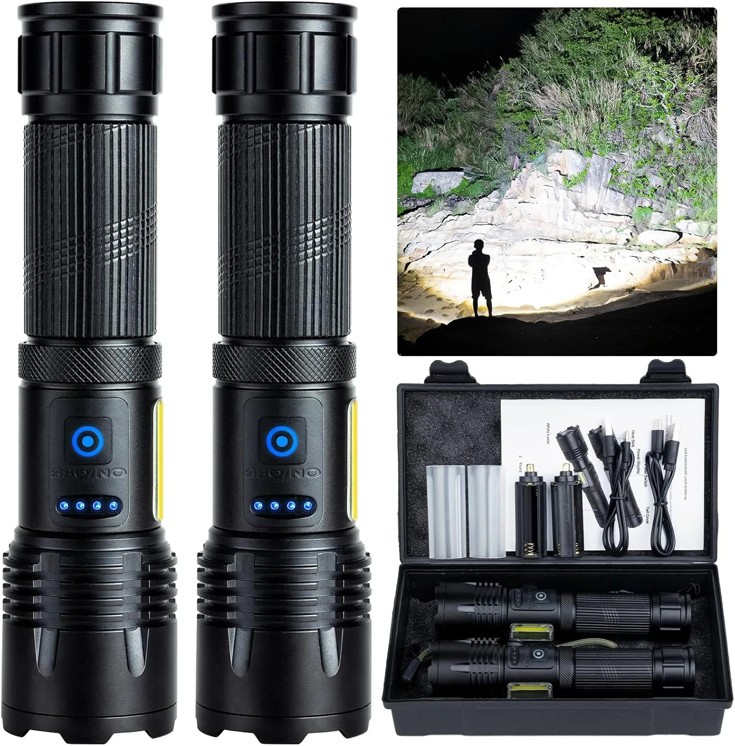 Rechargeable LED Flashlights High Lumen,3000 Lumens Super Bright Flashlight,Powerful Flash Light 7 Modes with COB Work Light IPX7 Waterproof for Outdoor Emergency Camping Hiking…