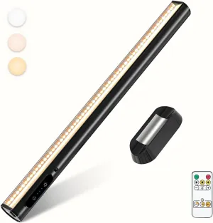 Rechargeable Magnetic LED Light Bar with Remote, Under Cabinet Lighting Wireless, Battery Powered Operated Wall Strip Lights, Dimmable Desk Lamp for Mirror Closet Picture Kitchen – Black