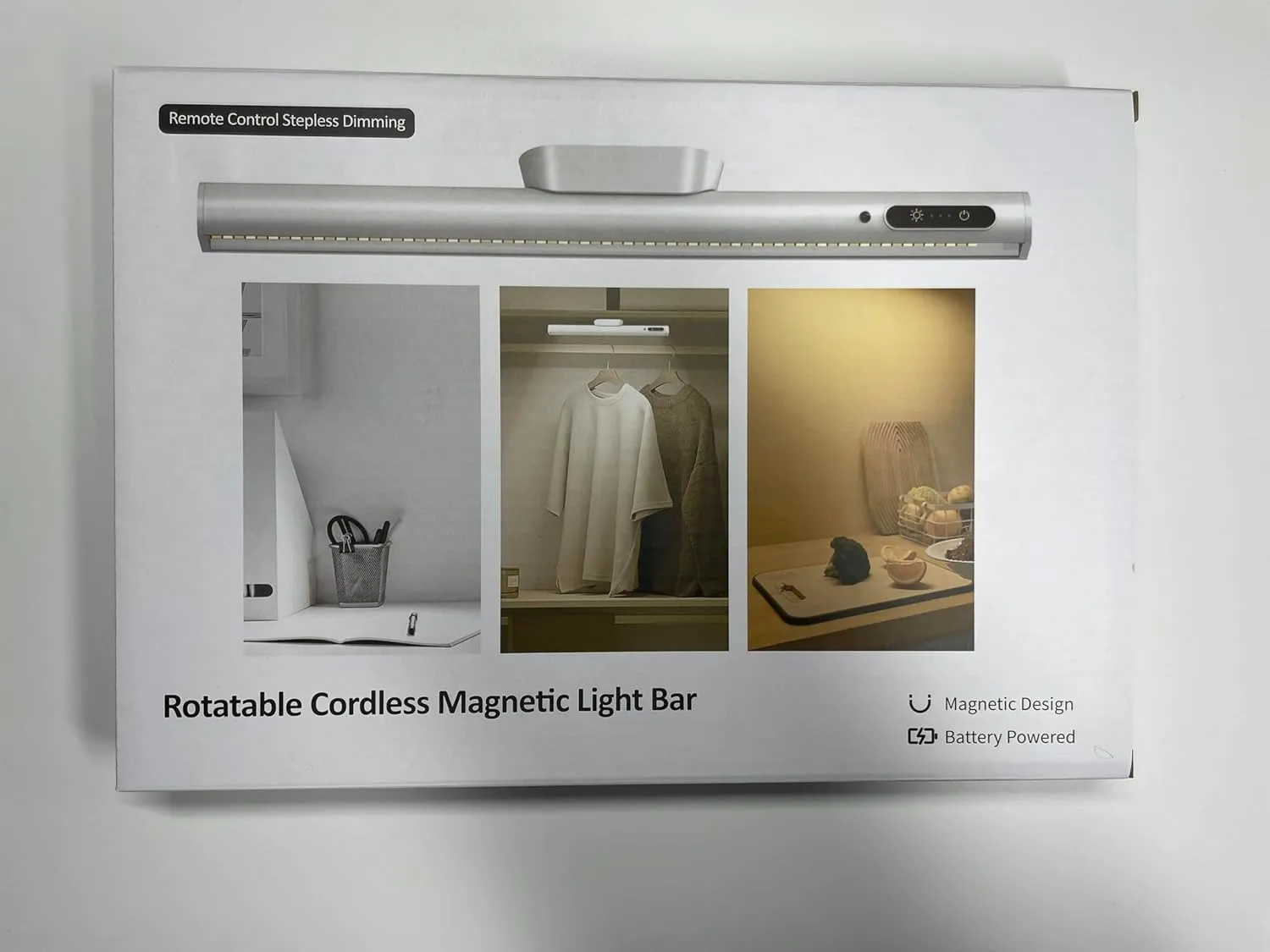 Rechargeable Magnetic LED Light Bar with Remote, Under Cabinet Lighting Wireless, Battery Powered Operated Wall Strip Lights, Dimmable Desk Lamp for Mirror Closet Picture Kitchen – Black