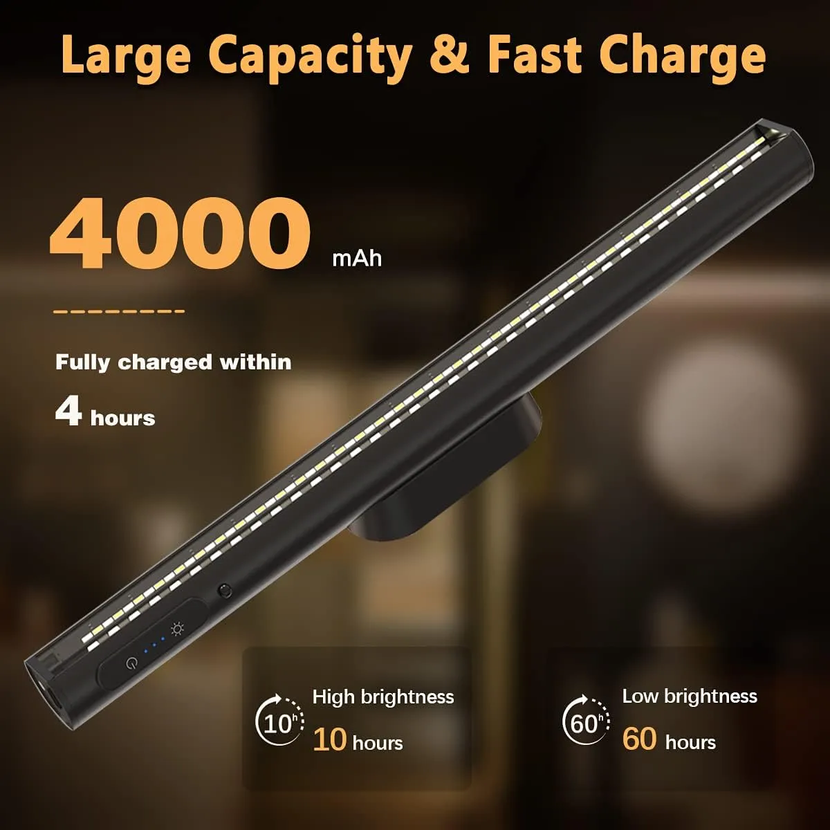 Rechargeable Magnetic LED Light Bar with Remote, Under Cabinet Lighting Wireless, Battery Powered Operated Wall Strip Lights, Dimmable Desk Lamp for Mirror Closet Picture Kitchen – Black