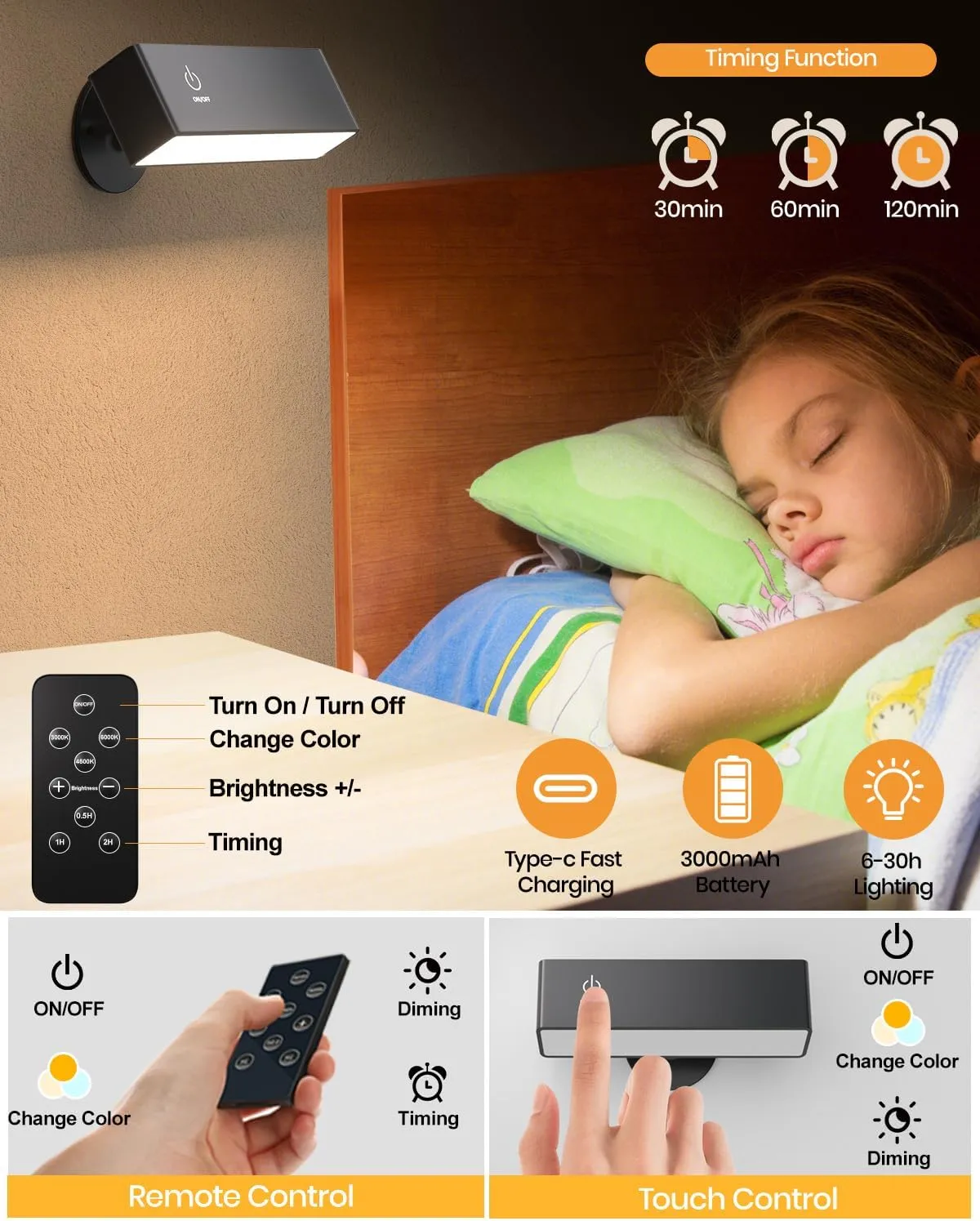 Rechargeable Magnetic Wall Sconce with Remote, Battery Operated Wall Light, Black Wireless Wall Sconce, Black Wall Lamps for Bedroom, Bedside, Kitchen, Cabinet, Living Room, Picture