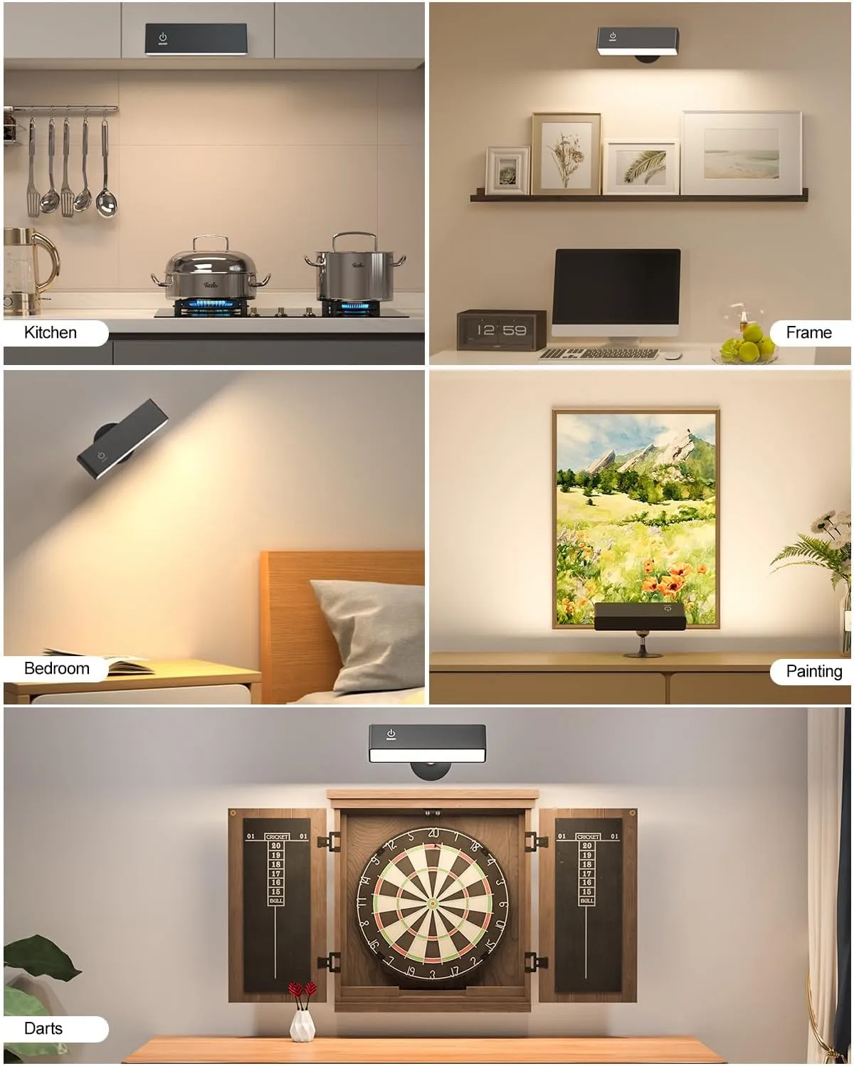 Rechargeable Magnetic Wall Sconce with Remote, Battery Operated Wall Light, Black Wireless Wall Sconce, Black Wall Lamps for Bedroom, Bedside, Kitchen, Cabinet, Living Room, Picture