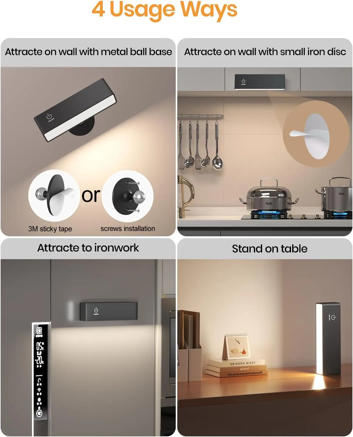 Rechargeable Magnetic Wall Sconce with Remote, Battery Operated Wall Light, Black Wireless Wall Sconce, Black Wall Lamps for Bedroom, Bedside, Kitchen, Cabinet, Living Room, Picture