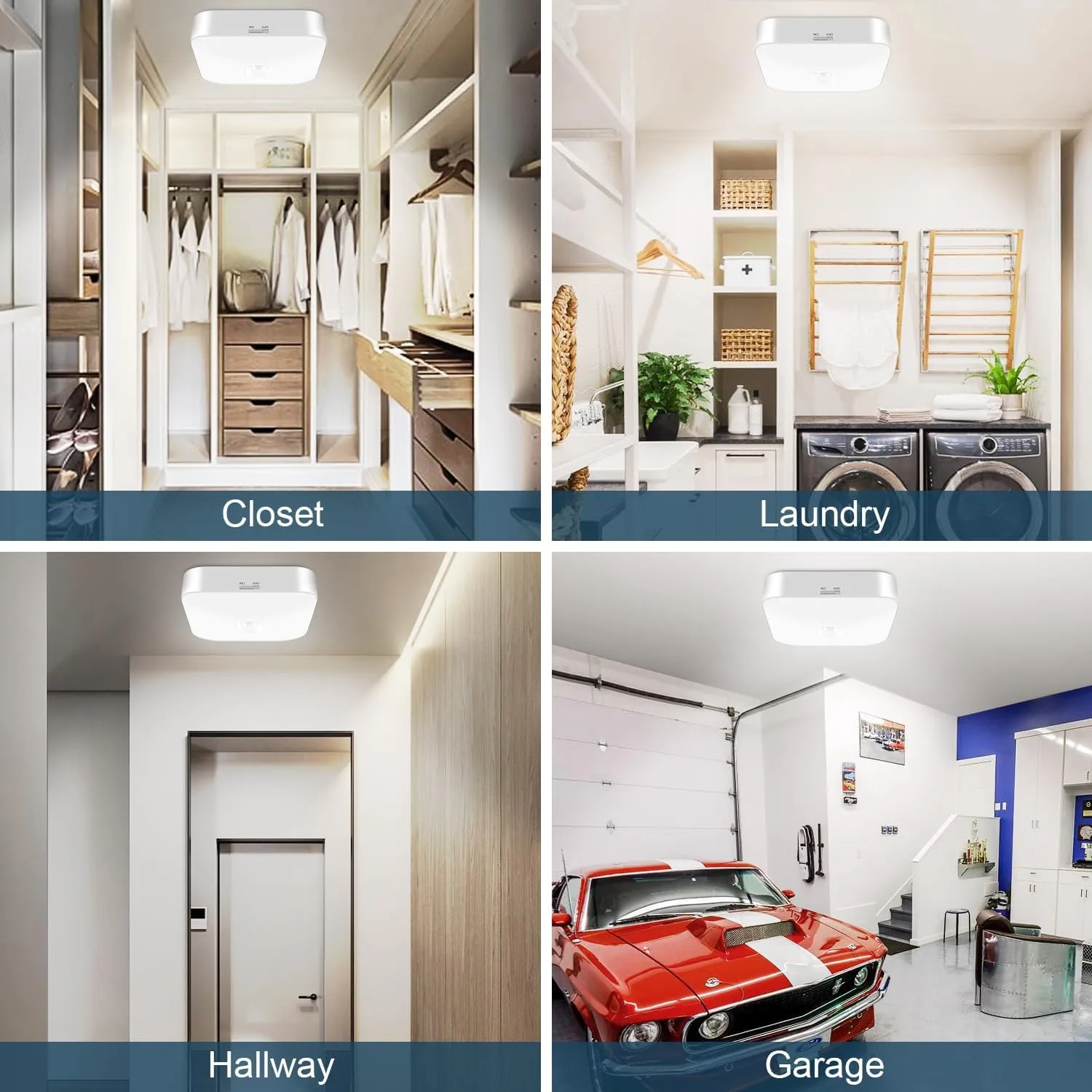 Rechargeable Motion Sensor Closet Light, Rechargeable Battery Operated Ceiling Light Wireless, 500LM Wireless Motion Activated Light for Shower Stairs Hallway Pantry Porch Garage, 5000K