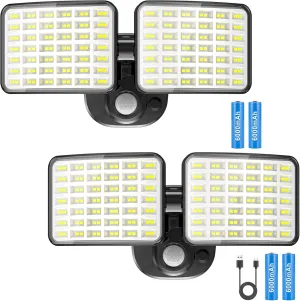 Rechargeable Motion Sensor Light, 2500LM&4000LM Dual Modes Rechargeable Outdoor Lights, USB Charging Outdoor Battery Powered Light, LED Flood Lights Motion Light for Garage, Yard, Garden (2 Packs)