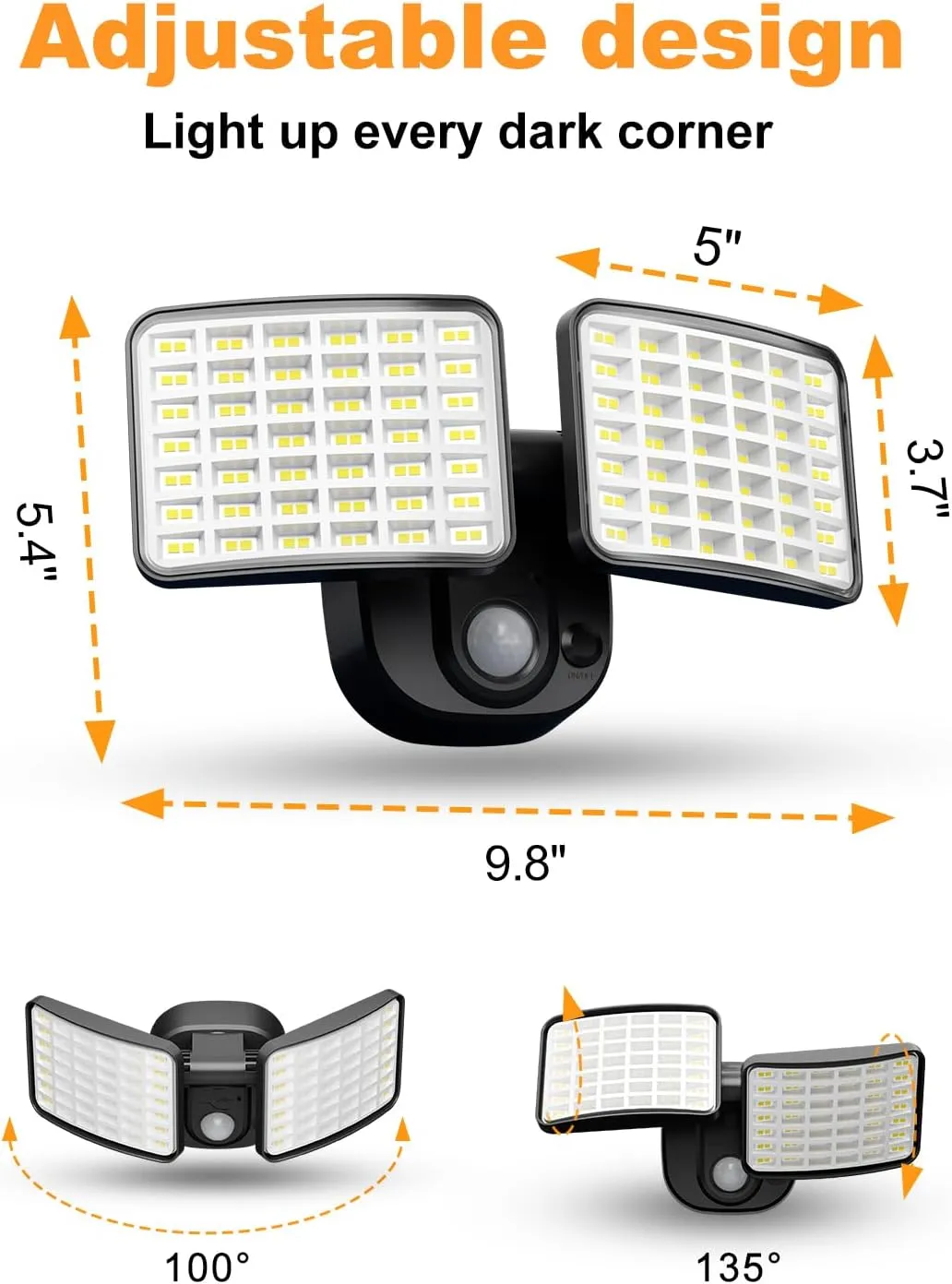 Rechargeable Motion Sensor Light, 2500LM&4000LM Dual Modes Rechargeable Outdoor Lights, USB Charging Outdoor Battery Powered Light, LED Flood Lights Motion Light for Garage, Yard, Garden (2 Packs)