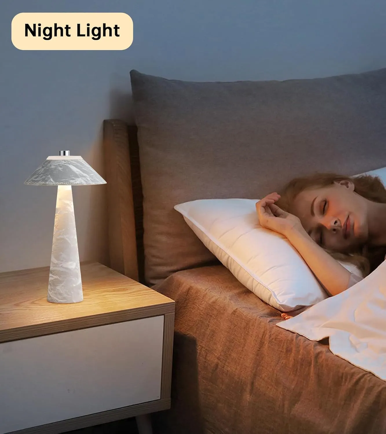 Rechargeable Mushroom Table Lamp Set of 2, H11in Battery Operated Bedside Lamp, 3 Light Color Temperature Nightstand Light for Bedroom Home Camping Outdoor (Grey)