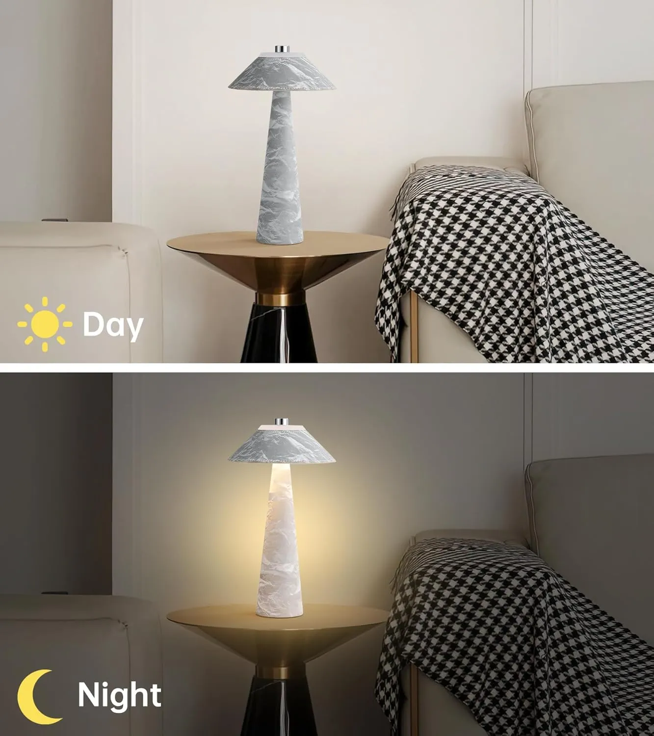Rechargeable Mushroom Table Lamp Set of 2, H11in Battery Operated Bedside Lamp, 3 Light Color Temperature Nightstand Light for Bedroom Home Camping Outdoor (Grey)