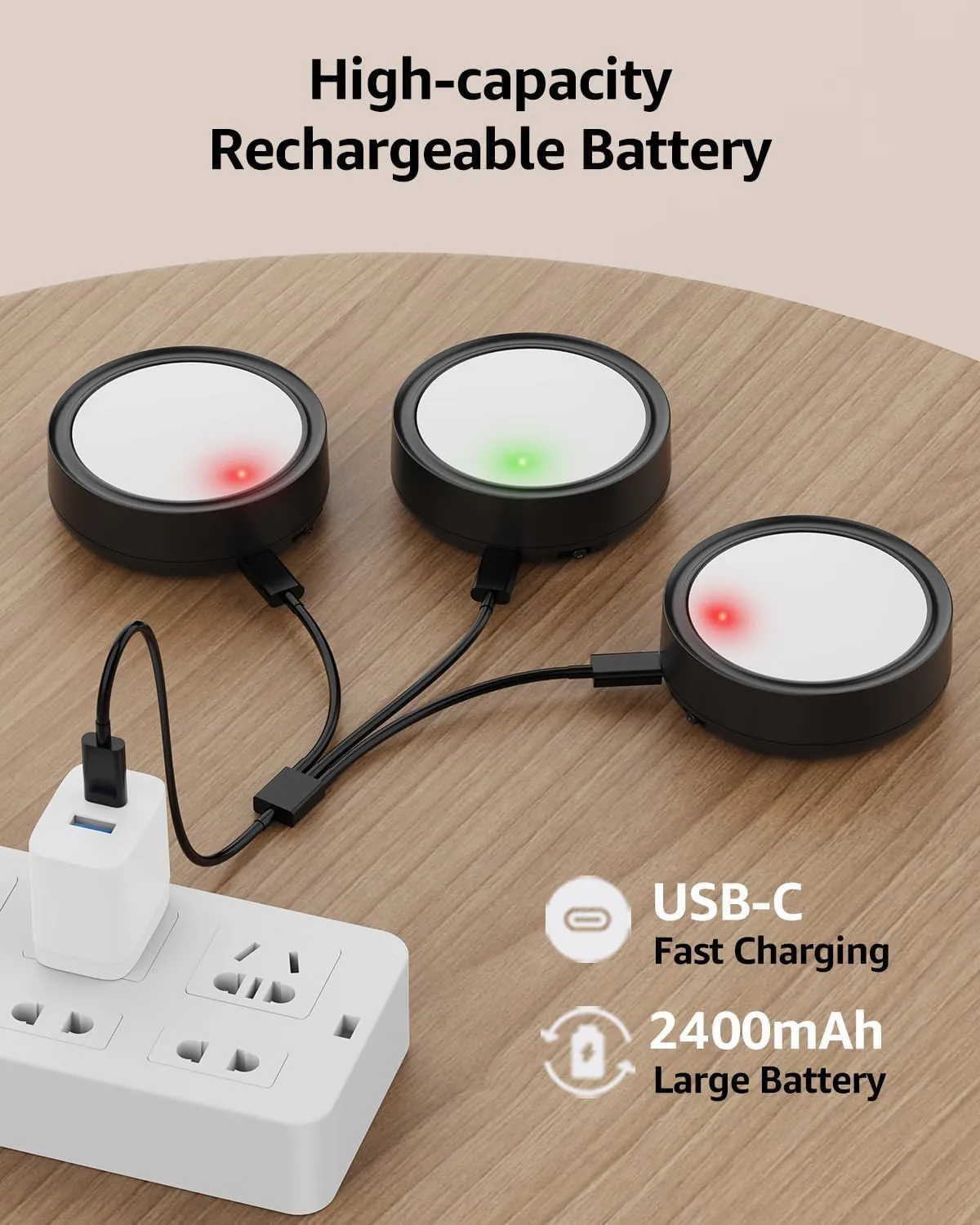 Rechargeable Puck Lights with Remote Control, 2400mAh Battery Operated Under Cabinet Press Button Lighting Wireless LED Push Lights Stick on Magnetic Tap Lamp for Closet Kitchen Counter Display Shelf