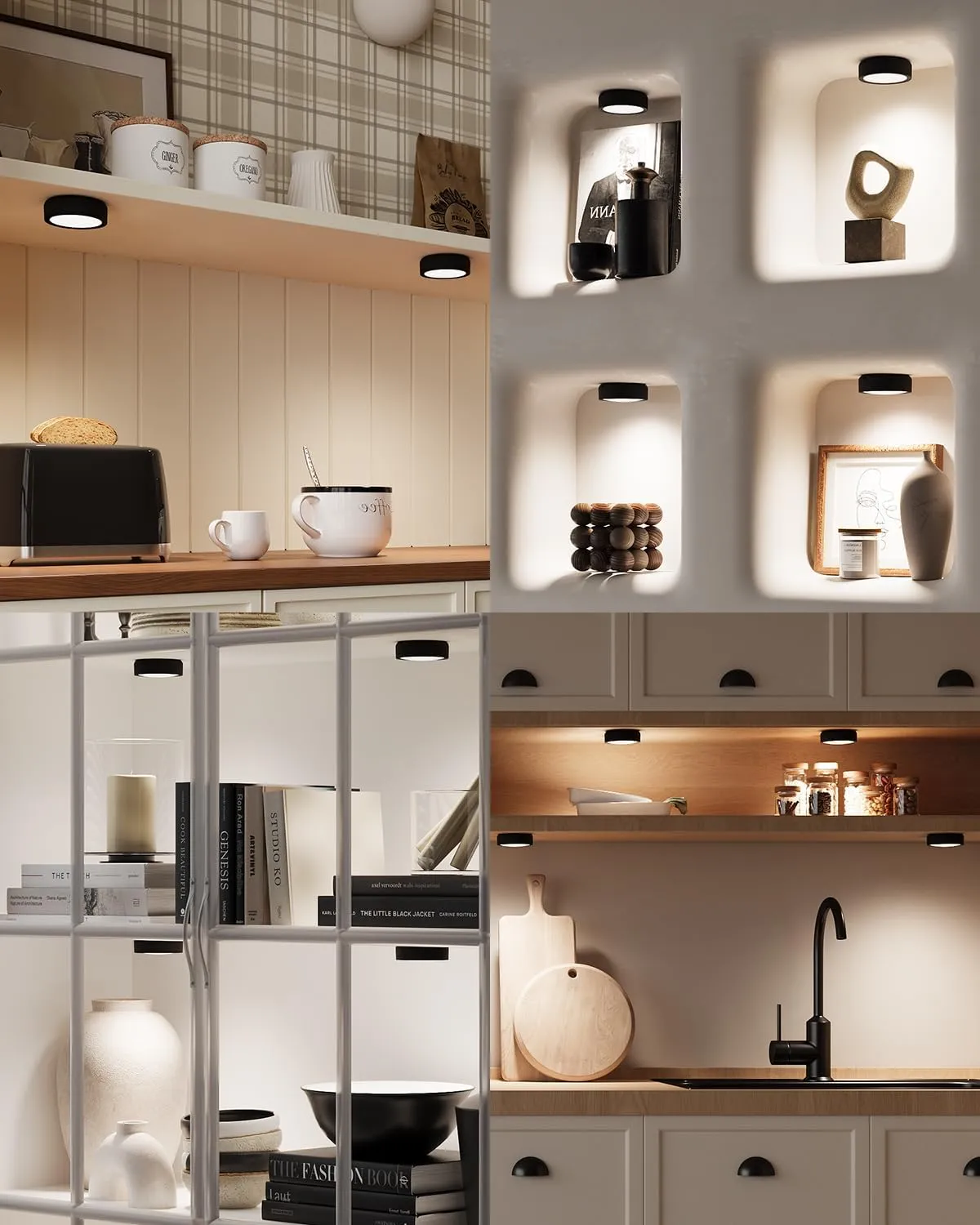 Rechargeable Puck Lights with Remote Control, 2400mAh Battery Operated Under Cabinet Press Button Lighting Wireless LED Push Lights Stick on Magnetic Tap Lamp for Closet Kitchen Counter Display Shelf