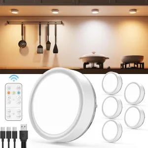 Rechargeable Puck Lights with Remote Control, 2400mAh Battery Powered LED Tap Light Push Lights Stick On for Closet USB Display Shelf Light Magnetic Under Cabinet Press Button Lighting for Classroom