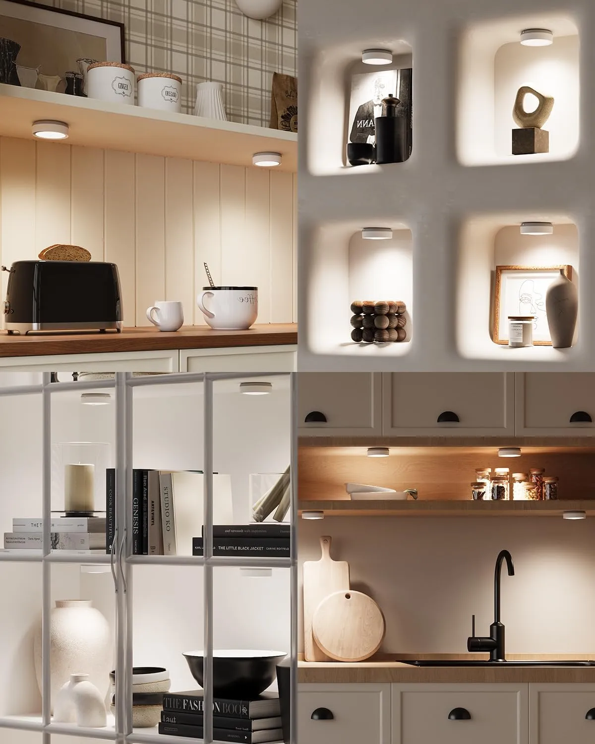 Rechargeable Puck Lights with Remote Control, 2400mAh Battery Powered LED Tap Light Push Lights Stick On for Closet USB Display Shelf Light Magnetic Under Cabinet Press Button Lighting for Classroom