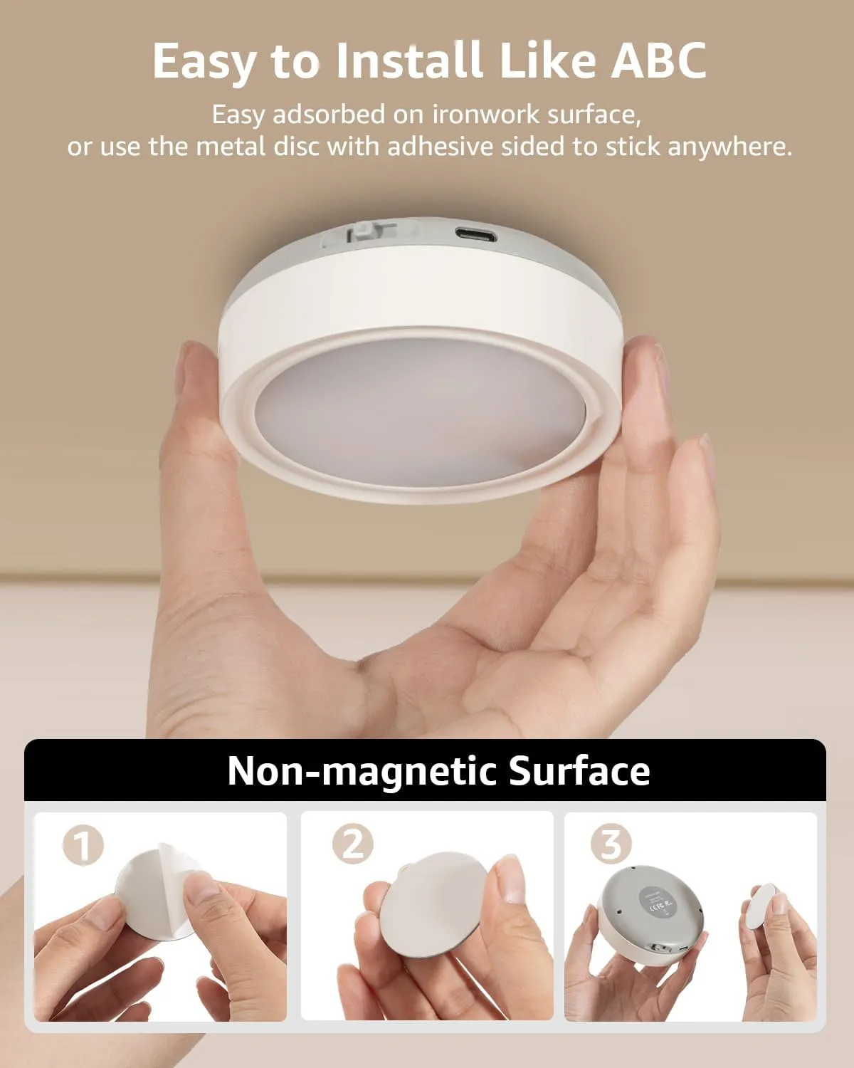 Rechargeable Puck Lights with Remote Control, 2400mAh Battery Powered LED Tap Light Push Lights Stick On for Closet USB Display Shelf Light Magnetic Under Cabinet Press Button Lighting for Classroom