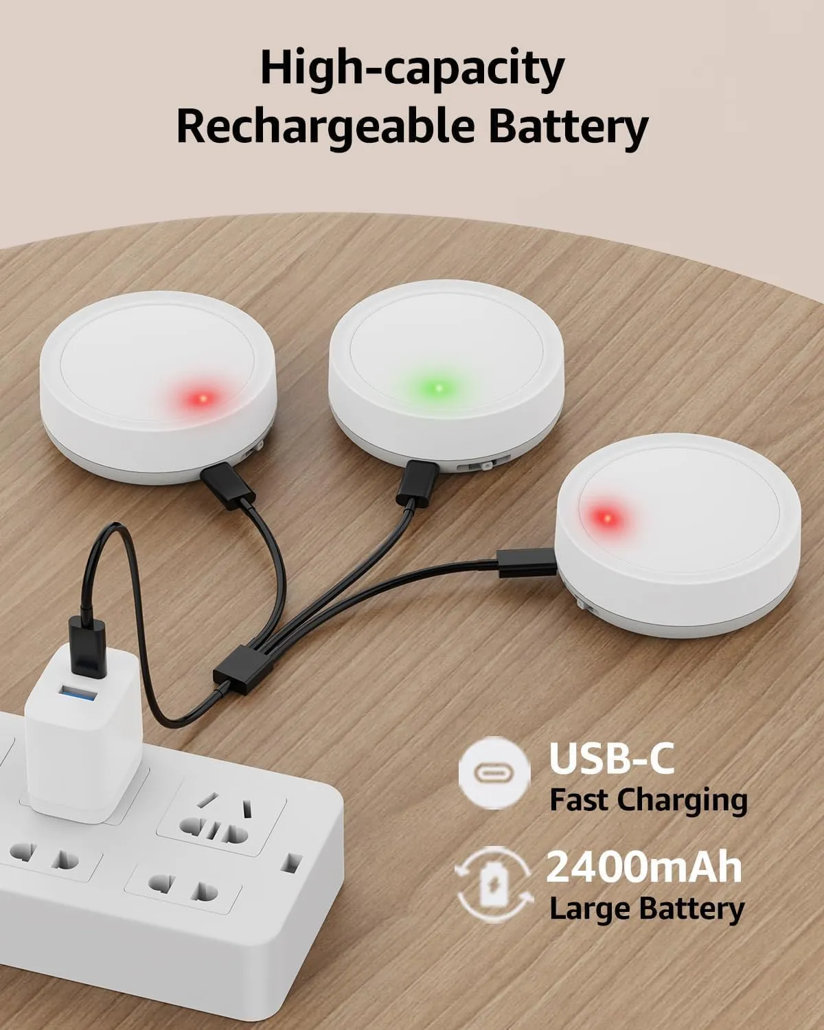 Rechargeable Puck Lights with Remote Control, 2400mAh Battery Powered LED Tap Light Push Lights Stick On for Closet USB Display Shelf Light Magnetic Under Cabinet Press Button Lighting for Classroom