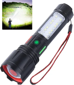 Rechargeable Tactical Flashlight 990000LM High Lumen 5 Modes Super Bright, led Powerful 3300mAh with COB Flash Light, Zoomable, Waterproof for Emergencies, Camping, Hiking