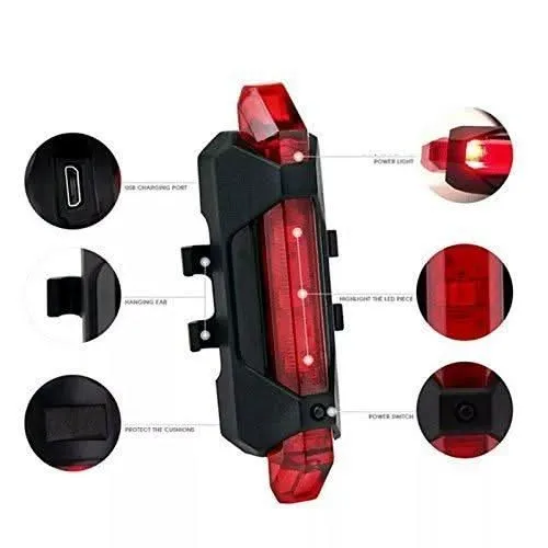 Rechargeable Waterproof Red LED Front Bicycle Light