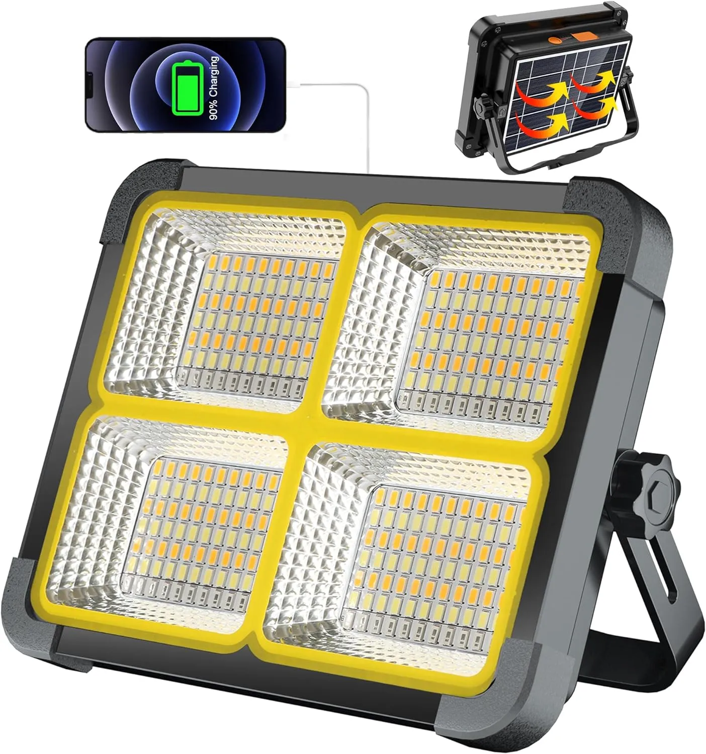 Rechargeable Work Light 100W, Solar Work Light 12000mAh, 4 Lighting Modes/Stepless Dimming, Portable for Camping, Car Repair, Power Cut
