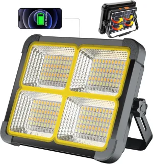 Rechargeable Work Light 100W, Solar Work Light 12000mAh, 4 Lighting Modes/Stepless Dimming, Portable for Camping, Car Repair, Power Cut