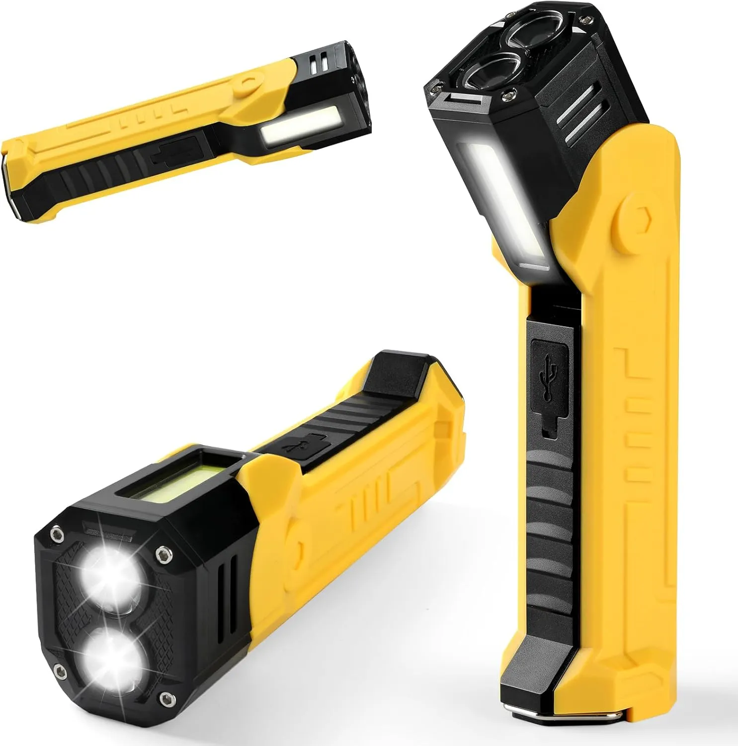 Rechargeable Work Light, 3000mAh Led Work Light with Magnetic Base & Hanging Hook, 6 Lighting Modes 1500 Lumens Flashlights for Car Repairing/Emergency, Tool Gifts for Him (Yellow)
