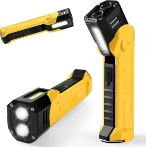 Rechargeable Work Light, 3000mAh Led Work Light with Magnetic Base & Hanging Hook, 6 Lighting Modes 1500 Lumens Flashlights for Car Repairing/Emergency, Tool Gifts for Him (Yellow)