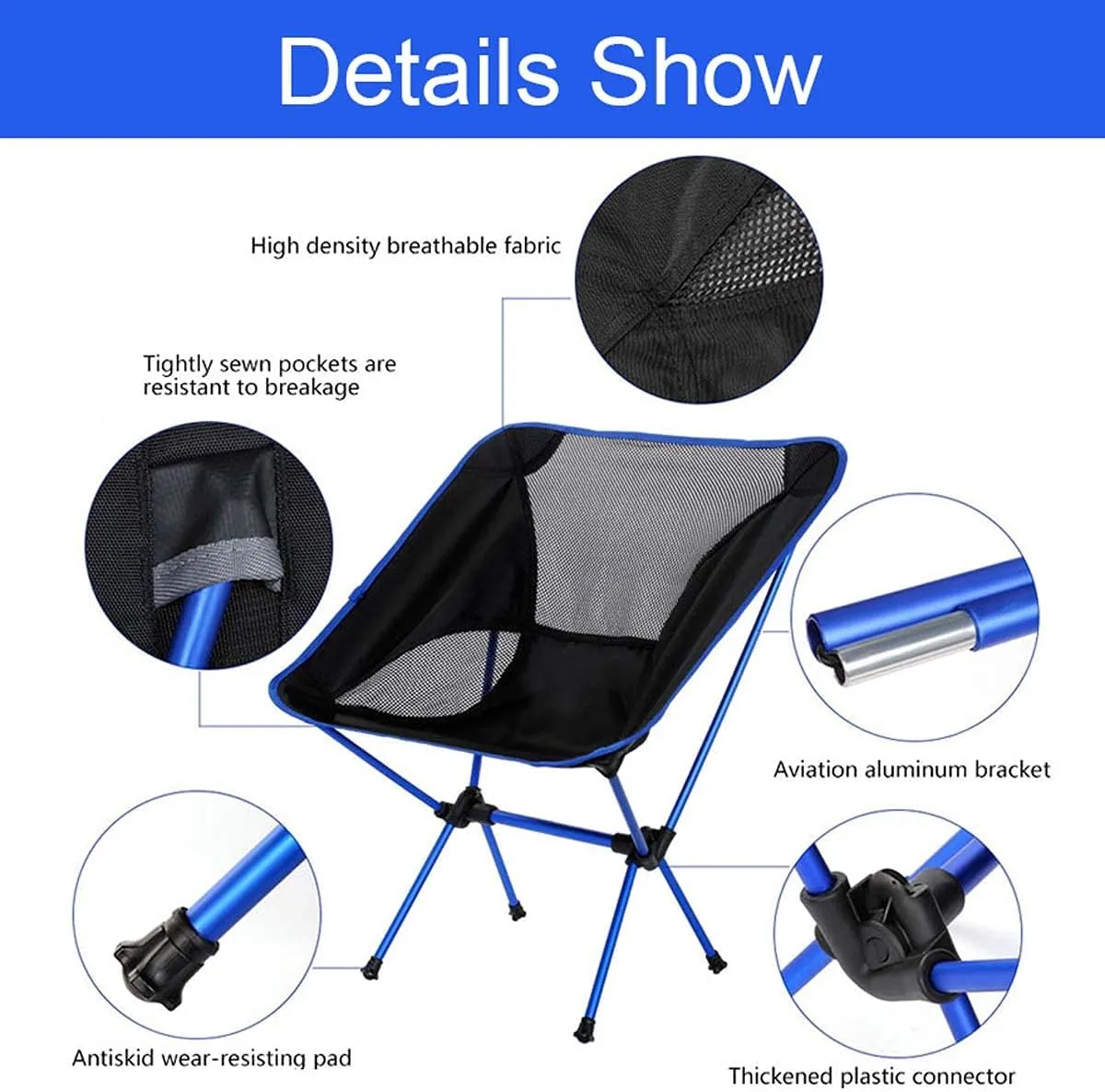 Recliner Chair,Compact Outdoor Chair, Travel Folding Chair Ultralight Outdoor Portable Beach Hiking Picnic Seat Fishing Tools Chair,Lake Blue