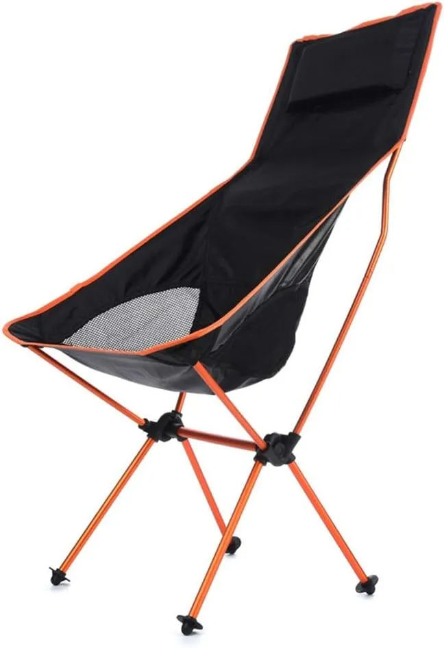 Recliner, Moon Chair Outdoor Folding Chair Fishing Chair Lengthen Increased with Pillow Lounge Chair 70x55x105cm(Orange)