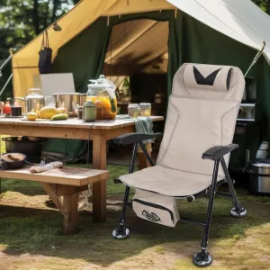 Reclining Fishing Chair, Foldable Outdoor Angler Seat with Detachable Cushion & Anti-Slip Steel Feet, Height Adjustable Patio Beach Recliner, Carbon Steel Rod Chair, Heavy-Duty Camping BBQ Lawn Chair