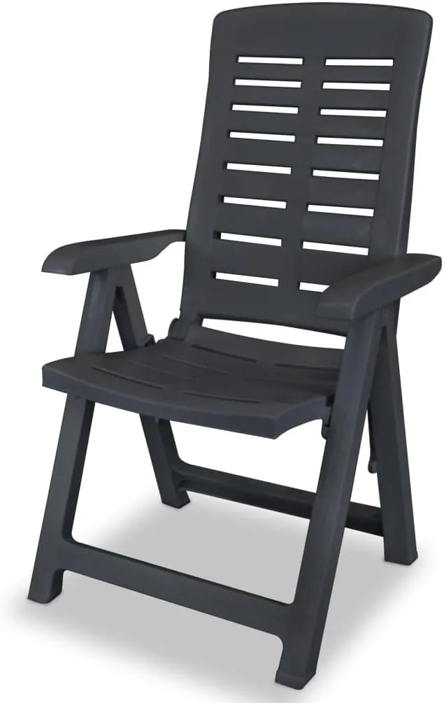 Reclining Patio Chairs 2 Pcs Foldable Outdoor Furniture Anthracite Plastic Lounge Chairs with 4 Adjustable Positions for Garden, Poolside, Camping