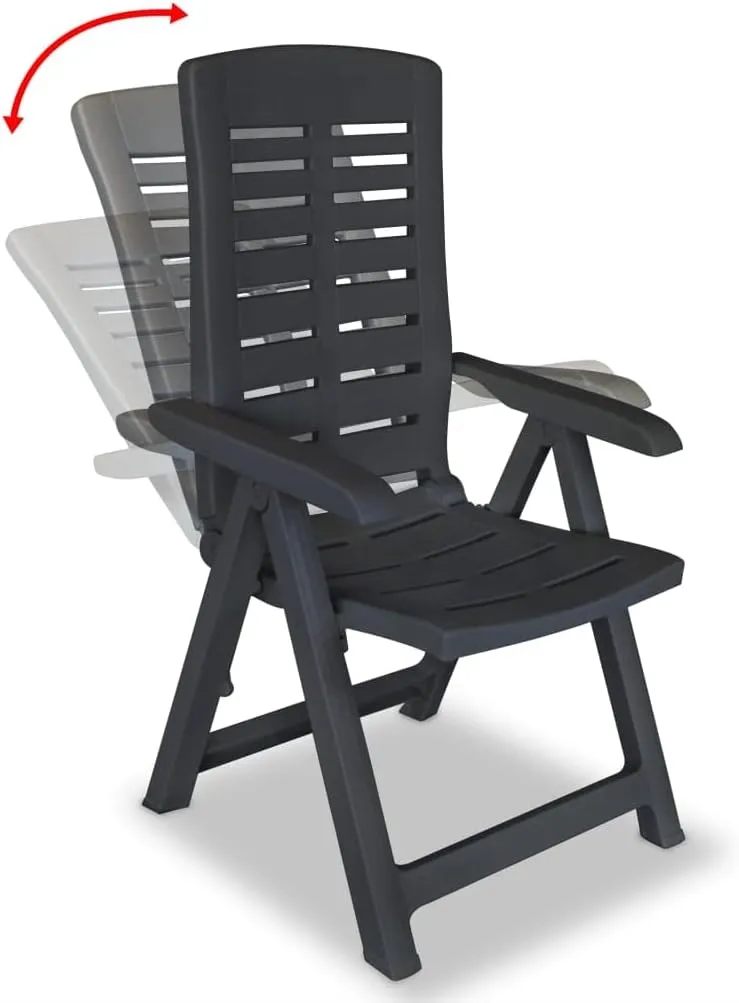 Reclining Patio Chairs 2 Pcs Foldable Outdoor Furniture Anthracite Plastic Lounge Chairs with 4 Adjustable Positions for Garden, Poolside, Camping
