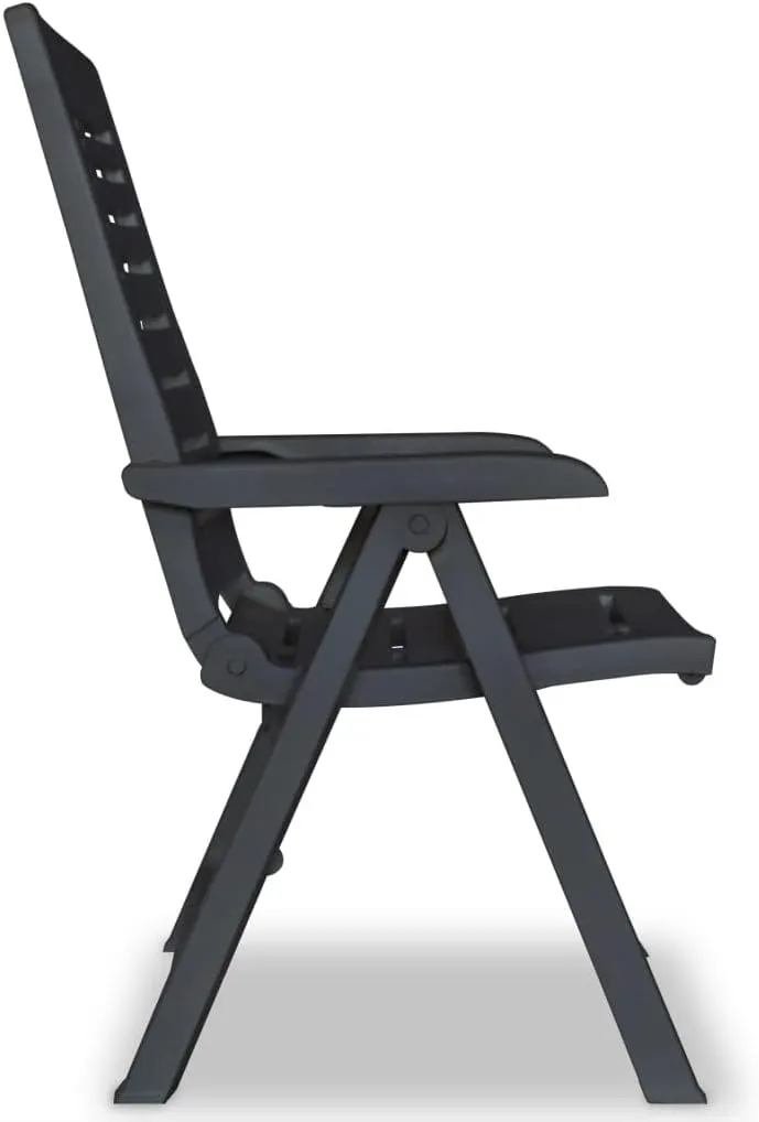 Reclining Patio Chairs 2 Pcs Foldable Outdoor Furniture Anthracite Plastic Lounge Chairs with 4 Adjustable Positions for Garden, Poolside, Camping
